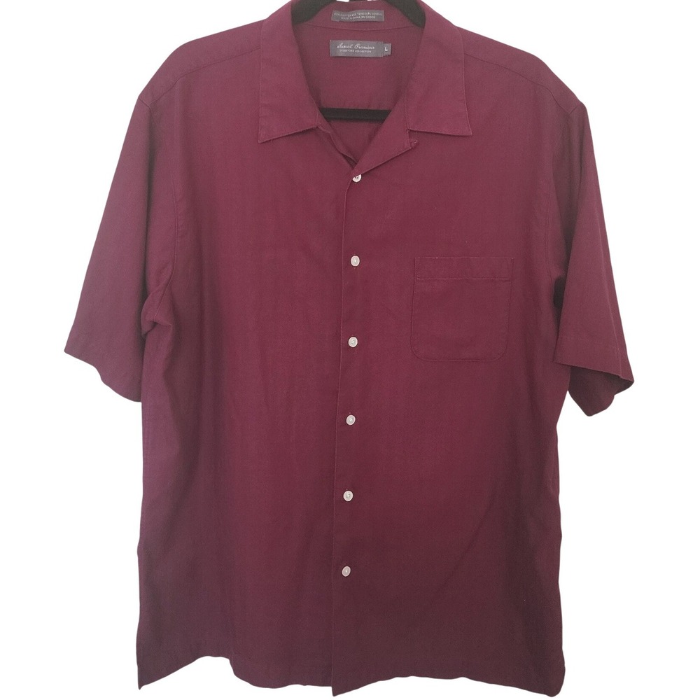 Daniel Cremieux Signature Collection Mens Burgundy Tencel Cotton Shirt L dadcore